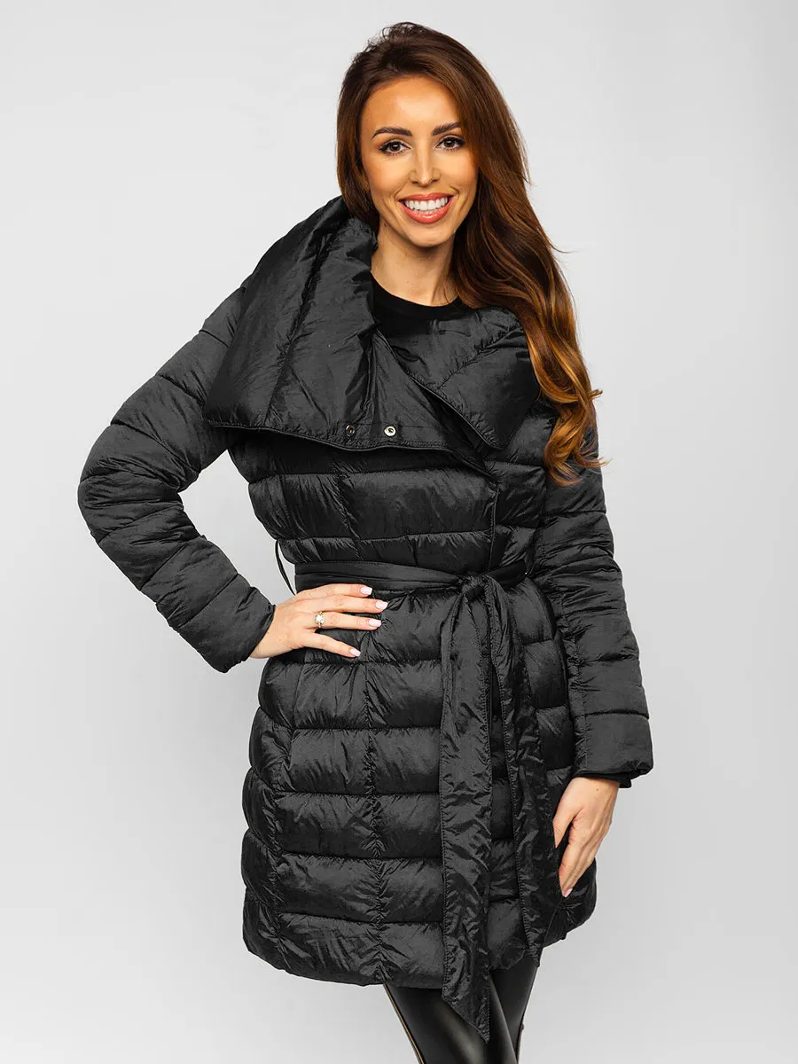 Black long women's winter jacket