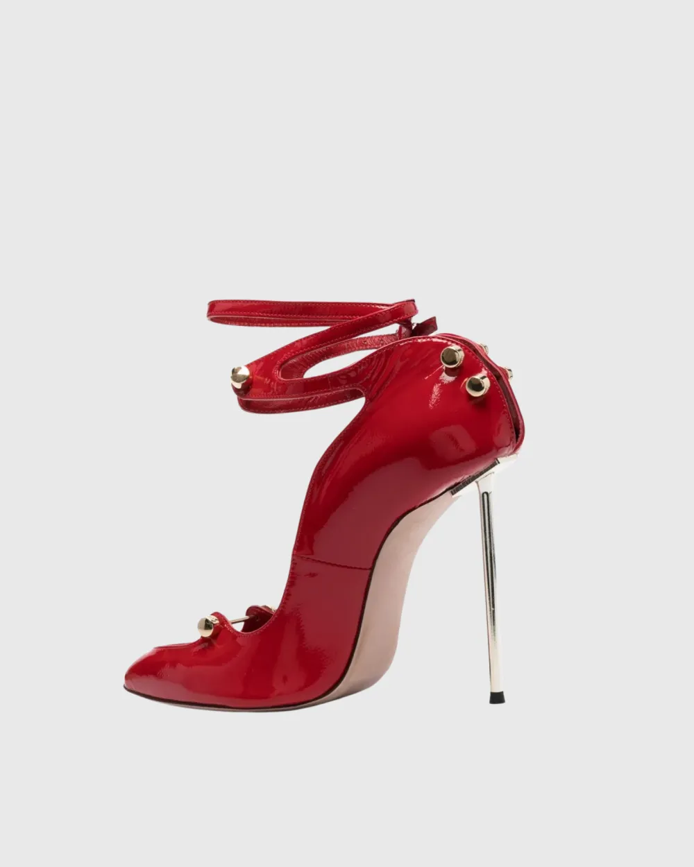 Cutout Nail Cross Strap Pumps in Red