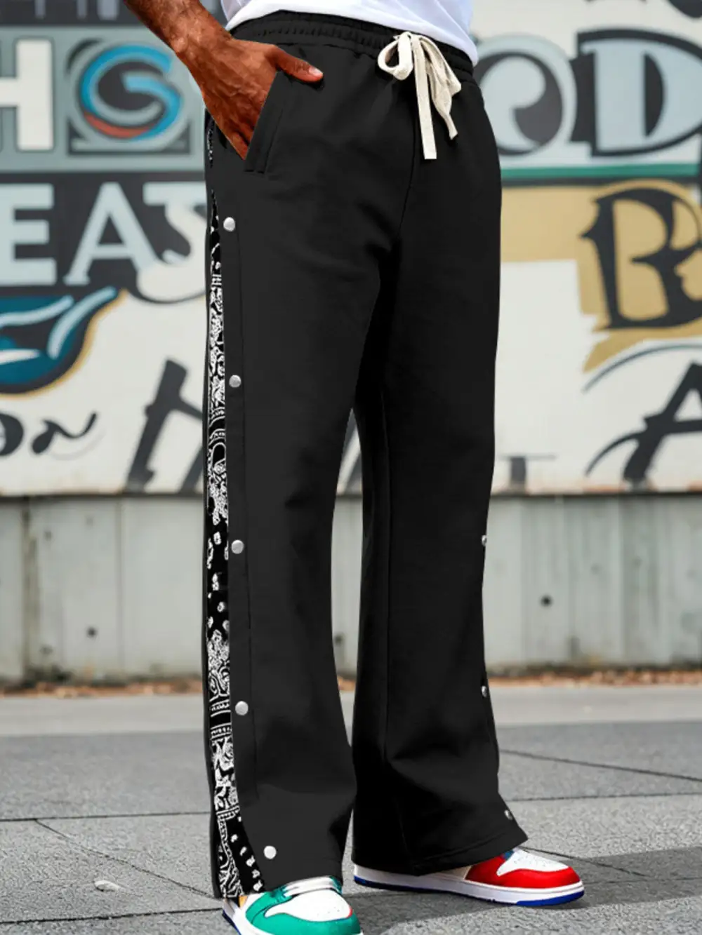 Men's Full Size Side Snap Wide Leg Pants