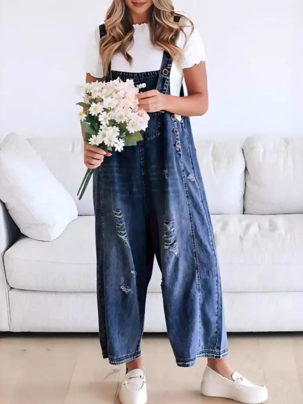 Wide Leg Denim Overalls Relaxed Fit Bib Overalls