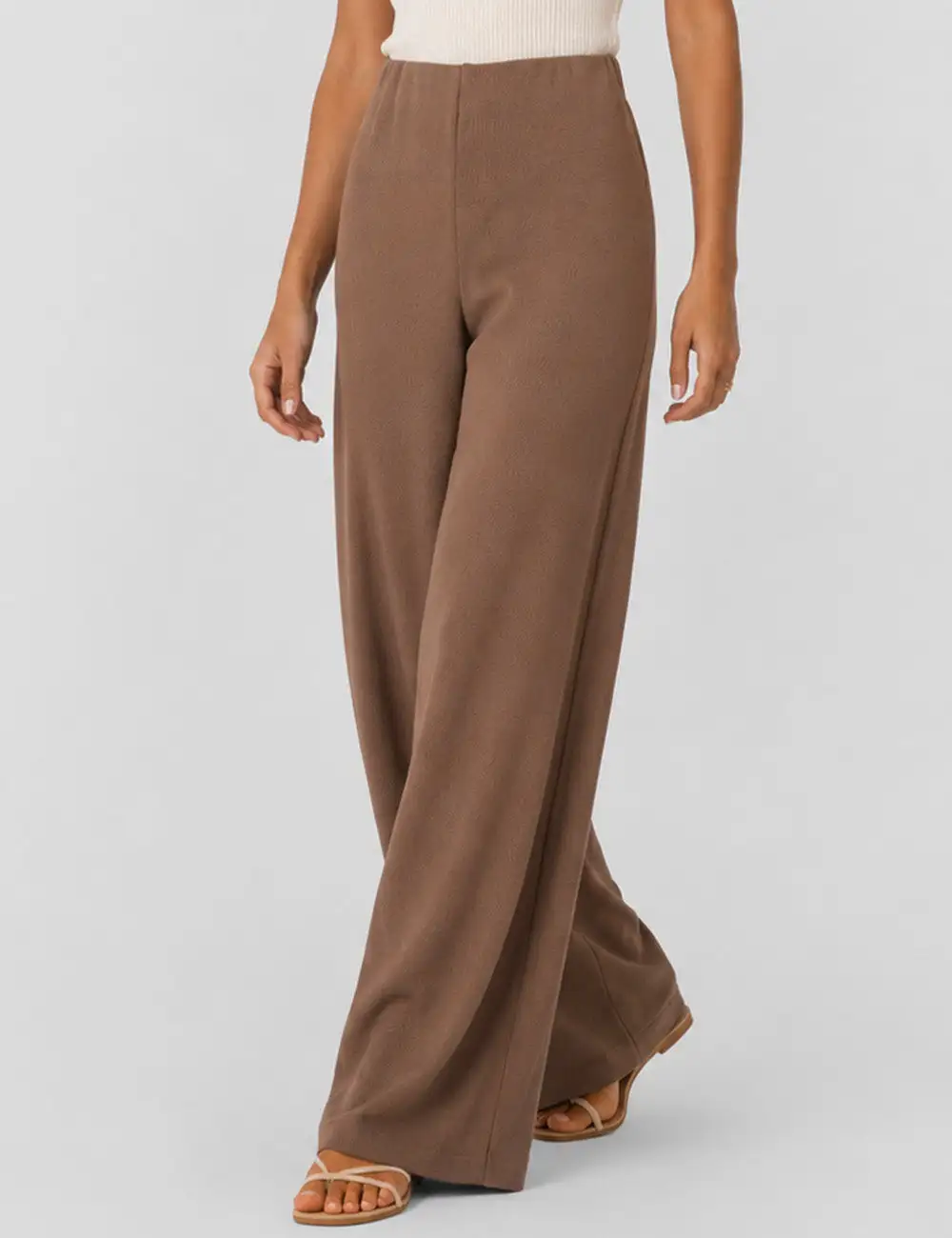 Solid Color Elastic Waist Wide Leg Pants