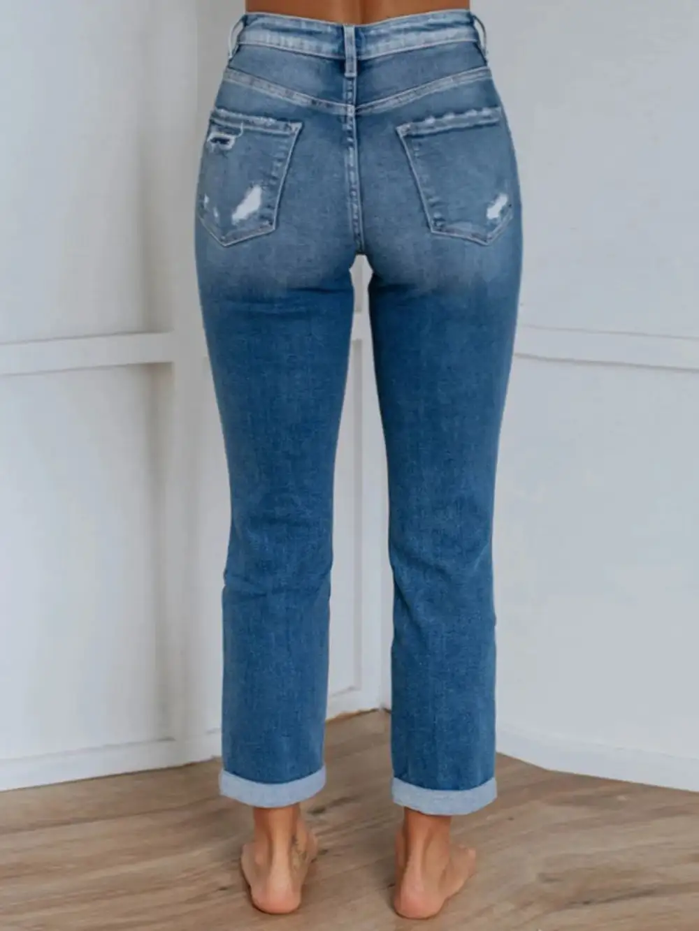 Polished Distressed Pocketed Denim Jeans