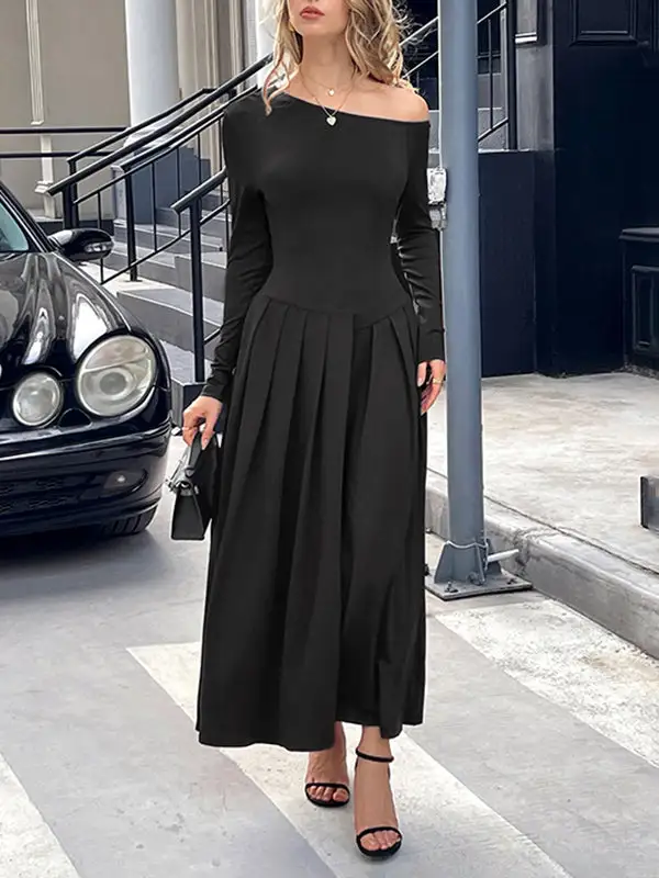 High Pleated Long Maxi Dress