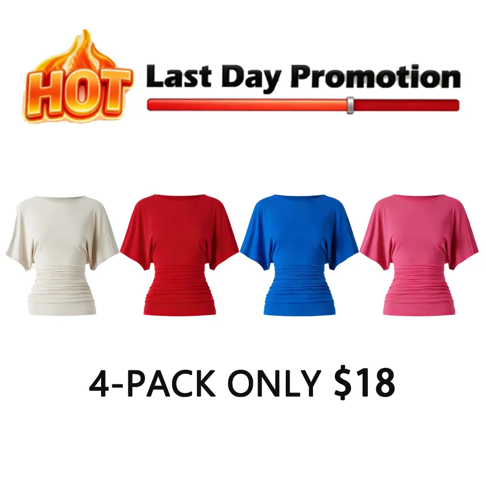 Effortless Boatneck Batwing Sleeve Side Ruched Top - Stylish & Comfortable Women's Fashion baju  kelawar  outfit SpringStatements