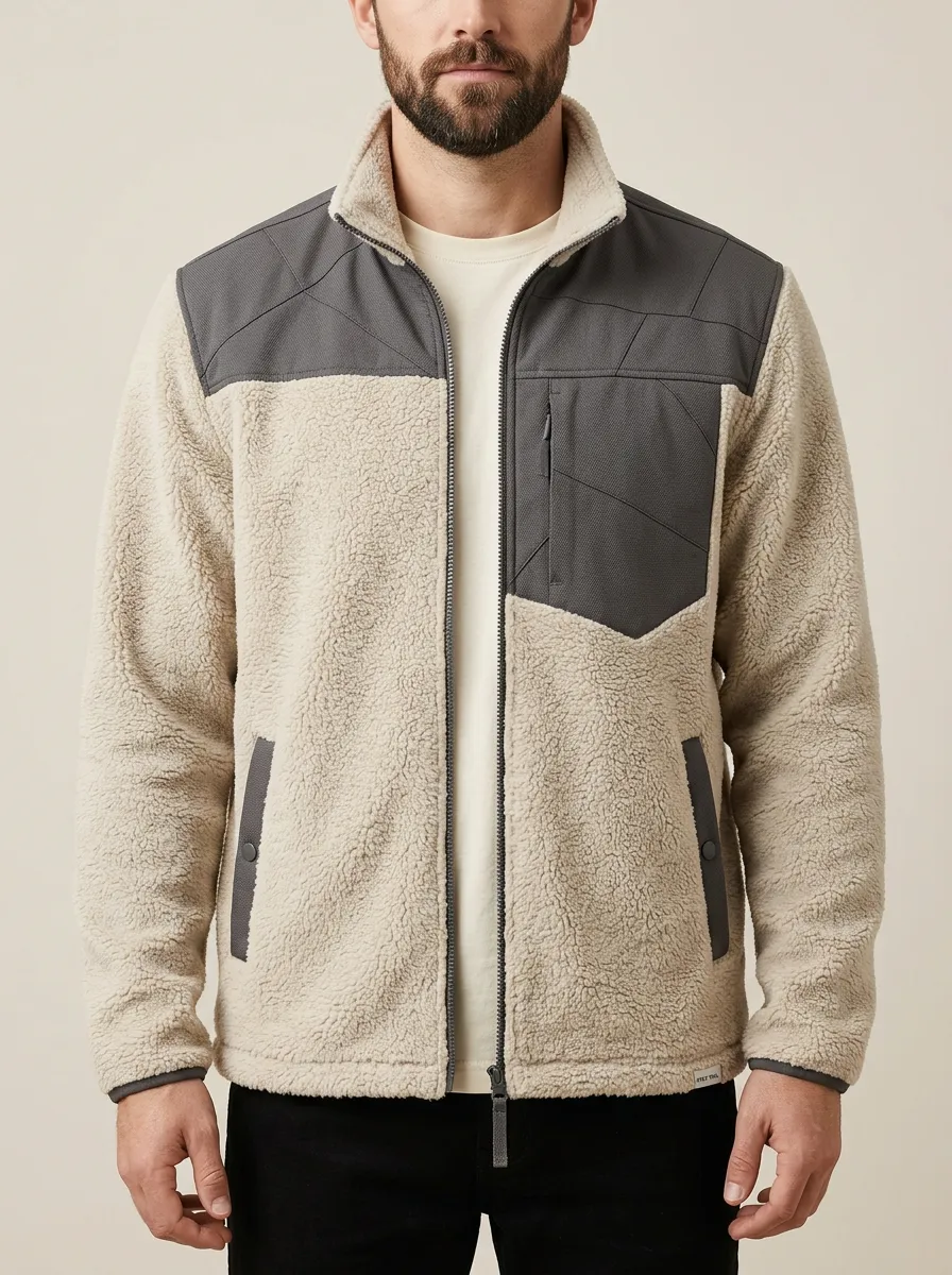 Colorblock Sherpa Fleece Zip Jacket