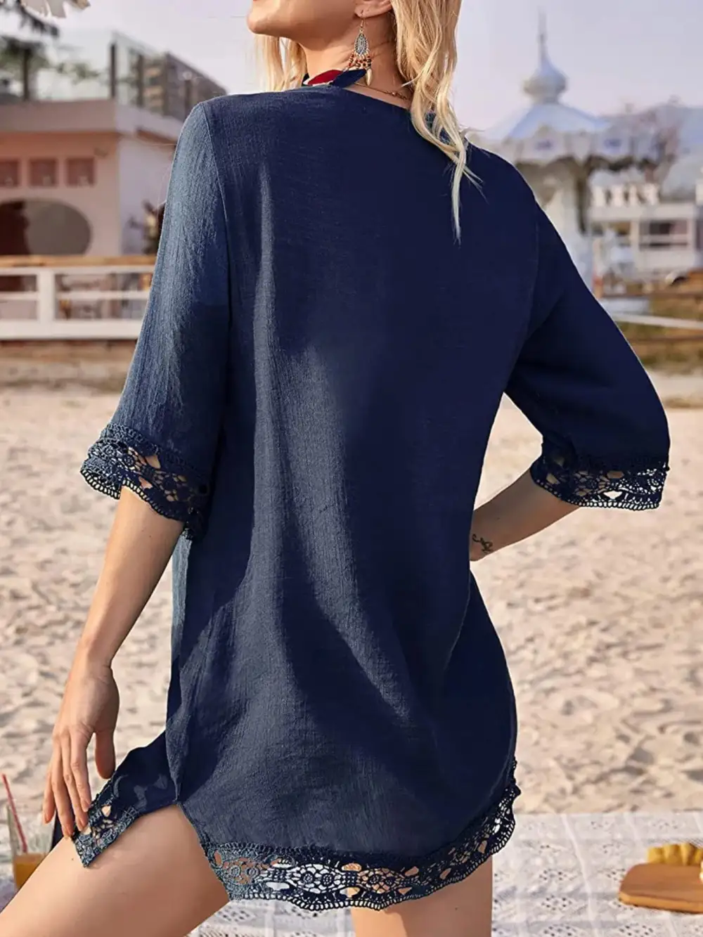 Lace Trim V Neck Swim Cover Up