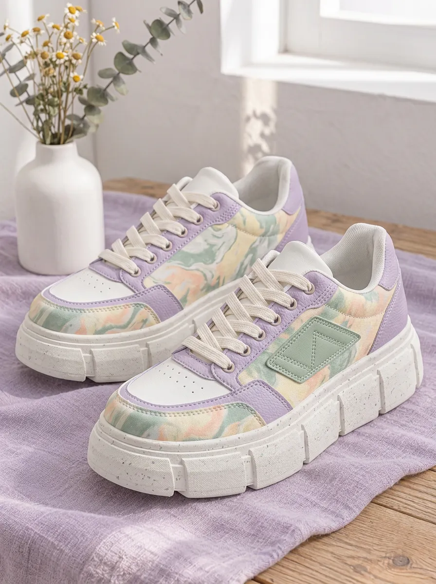 Women's Street Pastel Marble Pattern Skate Shoes