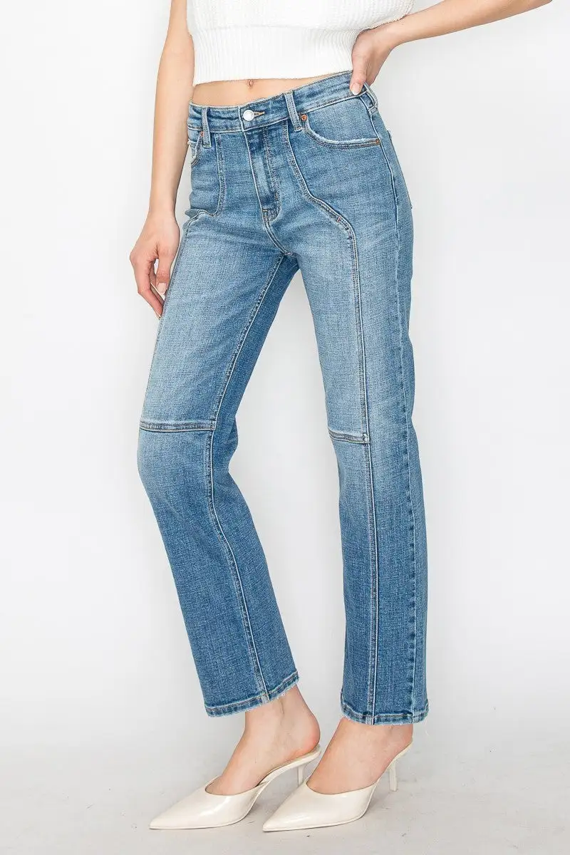 High Rise Straight Leg Stretch Denim Jeans