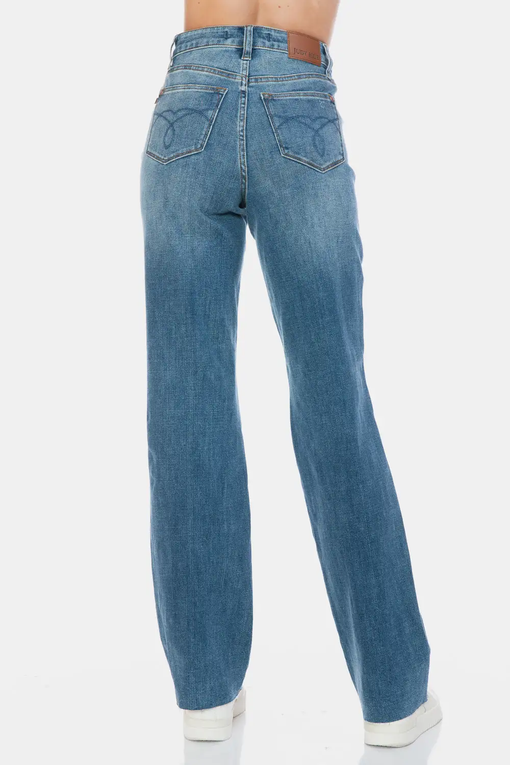 Relaxed Straight Leg Raw Hem Denim Jeans