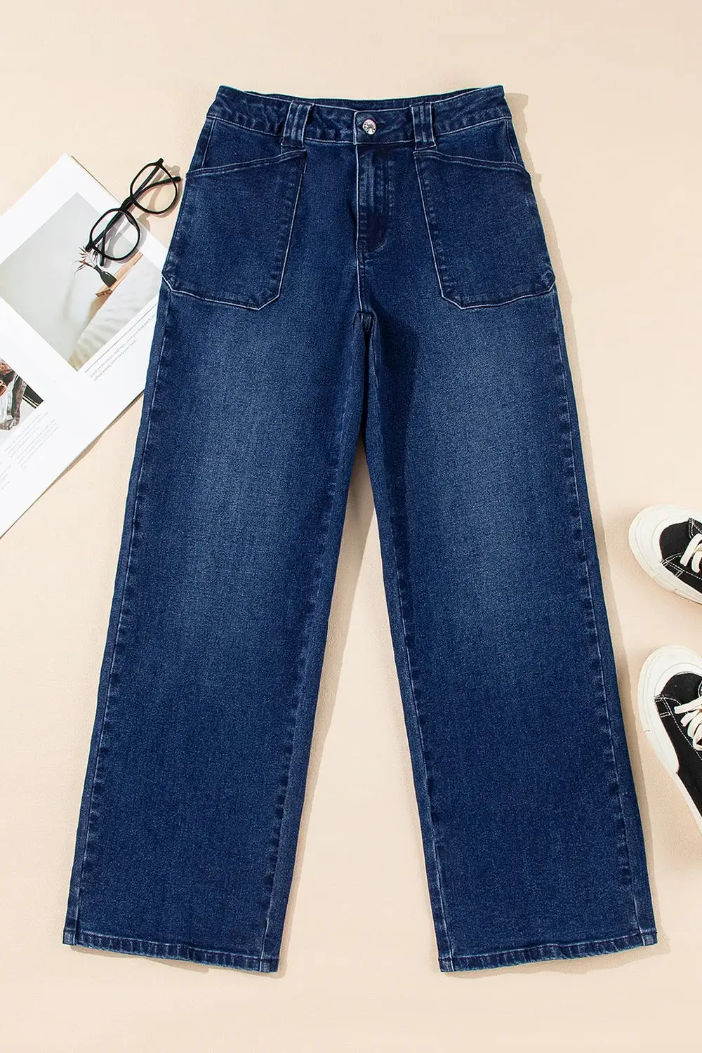 Relaxed Mid Rise Straight Leg Denim Jeans