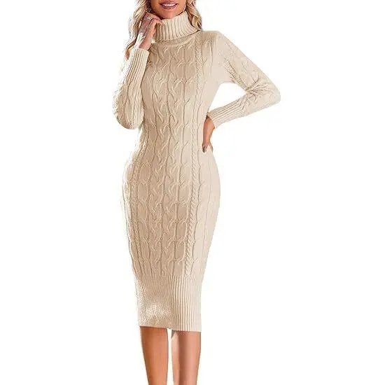 Women’s Long Sleeve Turtleneck Sweater Dress – Effortless Chic, Cozy Confidence