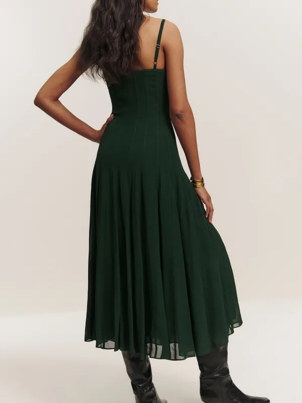 Square Neck Sleeveless A Line Midi Dress