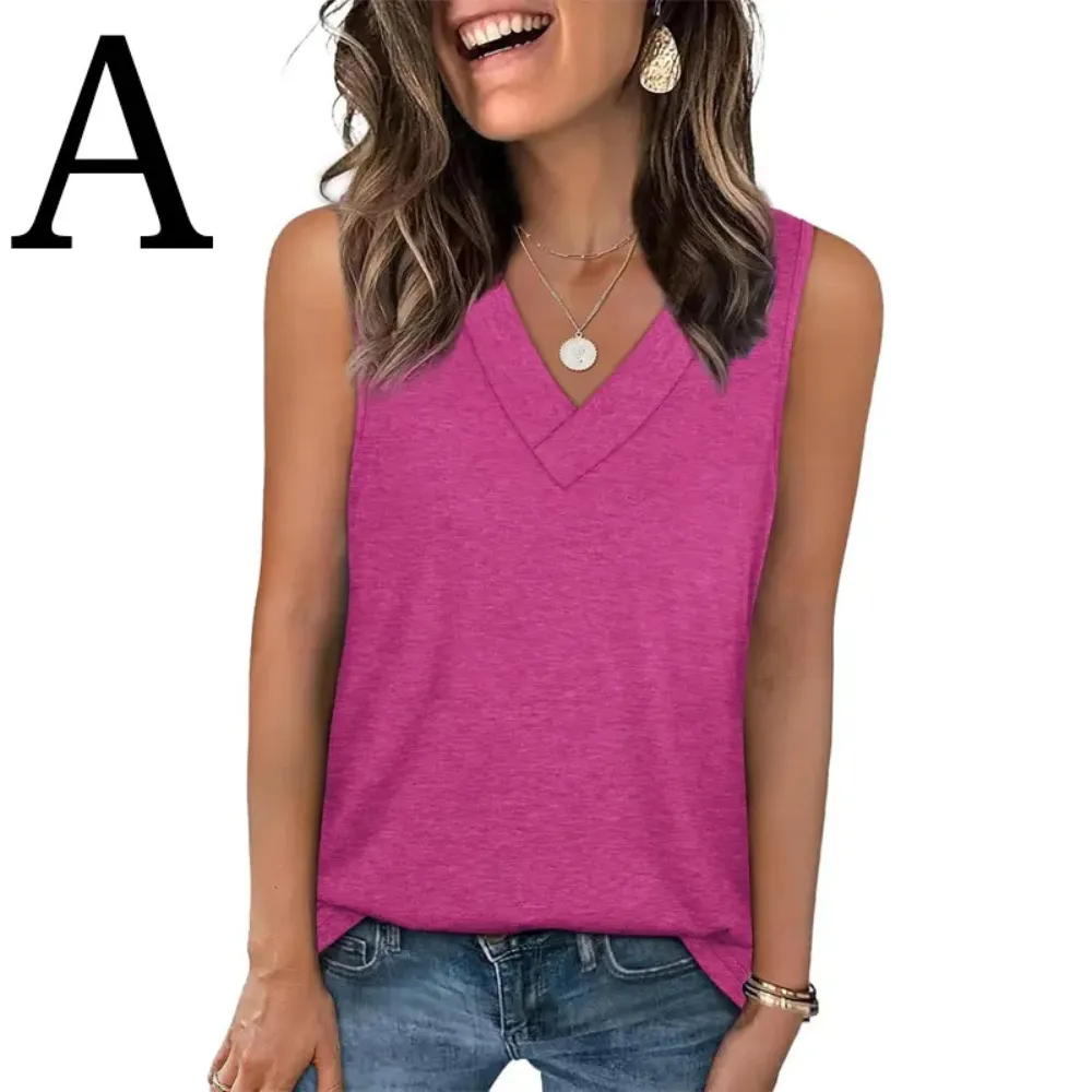 Women's 2026 V Neck Tank Tops Summer Sleeveless Loose Fit Basic Tee Trendy Casual Fashion Tops