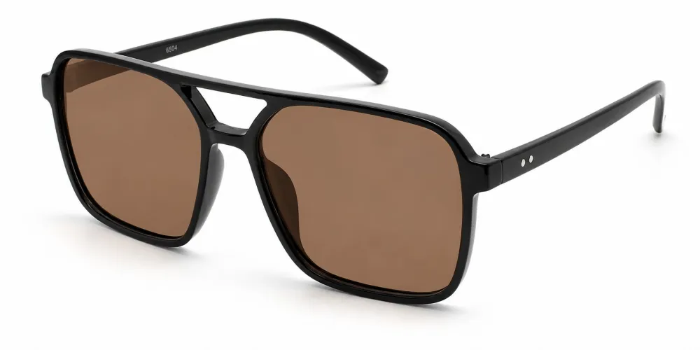 Square Aviator Plastic Sunglasses With Brow Bar