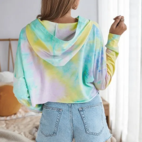 Cropped Tie Dye Pullover Hoodie