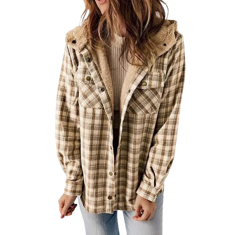 Women's Plaid Hooded Jacket: Casual Vintage Soft Fitted - Autumn/Winter