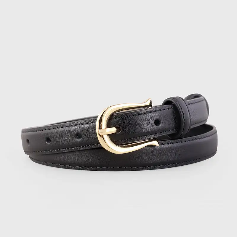 Minimal Leather Belt with Golden Buckle