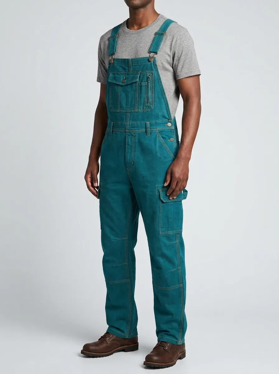 Men's Olive Green Cargo Utility Printed Overalls
