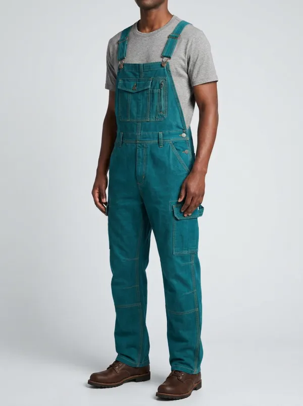 Men's Olive Green Cargo Utility Printed Overalls