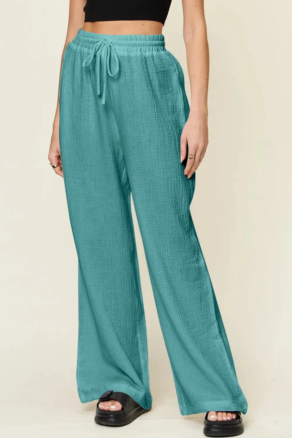 Tailored Wide Leg Drawstring Pants