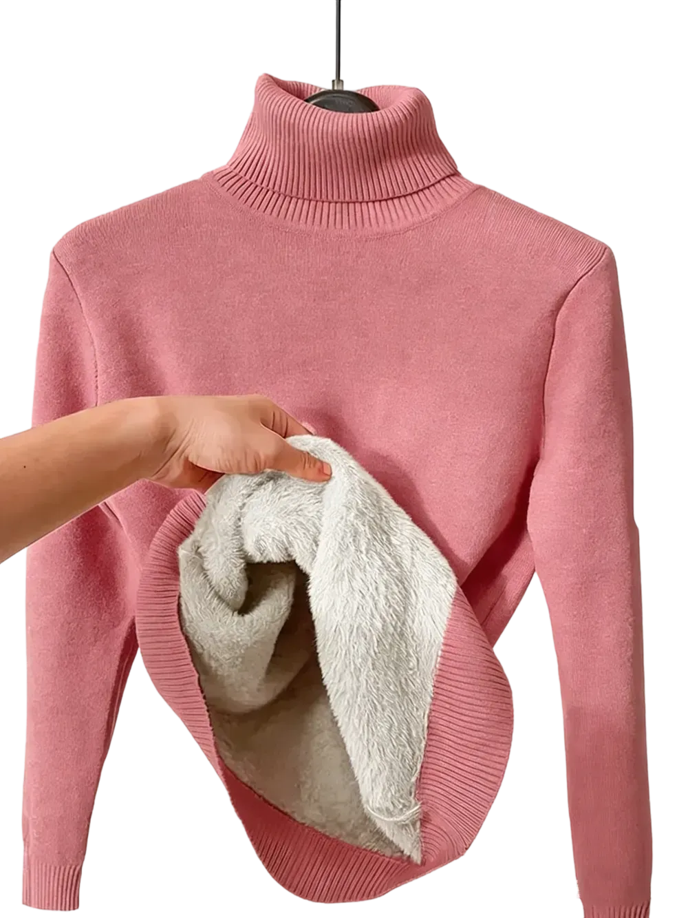 Women's solid color warm lining drop shoulder turtleneck sweater