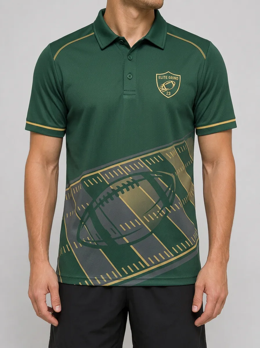 Men's American Football Field Rugby Ball Printed Polo Shirt