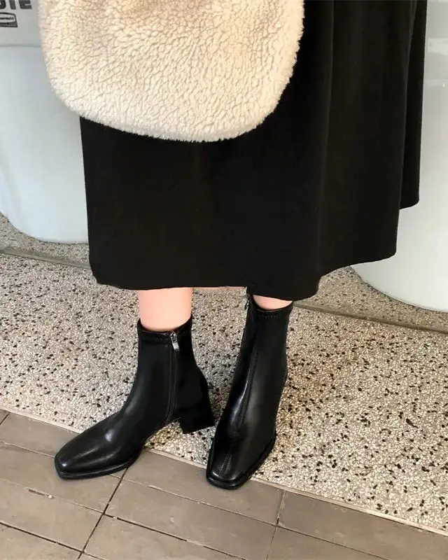 Leather Loafer Square-Toe Ankle Boots