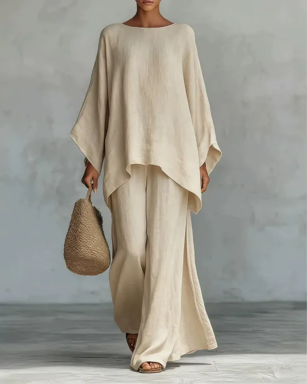 Asymmetric Ethnic Crew Neck Set