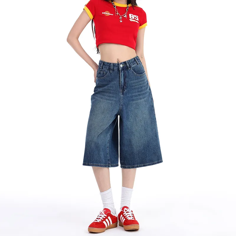 High Waist Wide Leg Denim Shorts