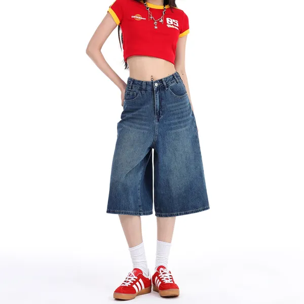 High Waist Wide Leg Denim Shorts