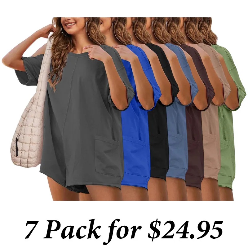 7PACK-Women'S Oversized Athletic Jumpsuit Casual Romper Overall