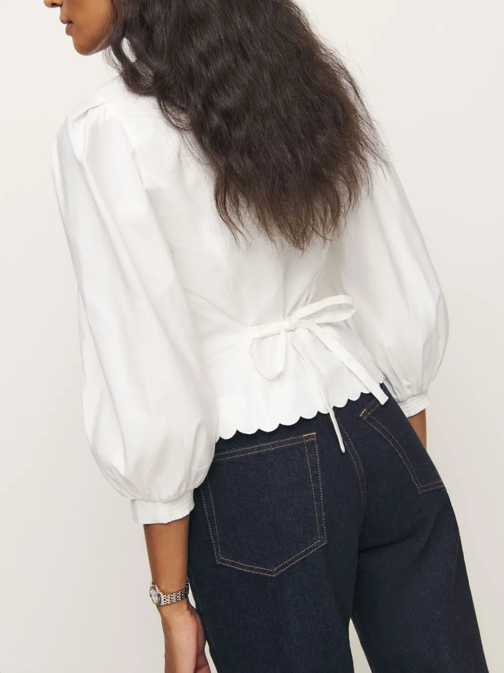 Scalloped Edge Puff Sleeve Crop Top