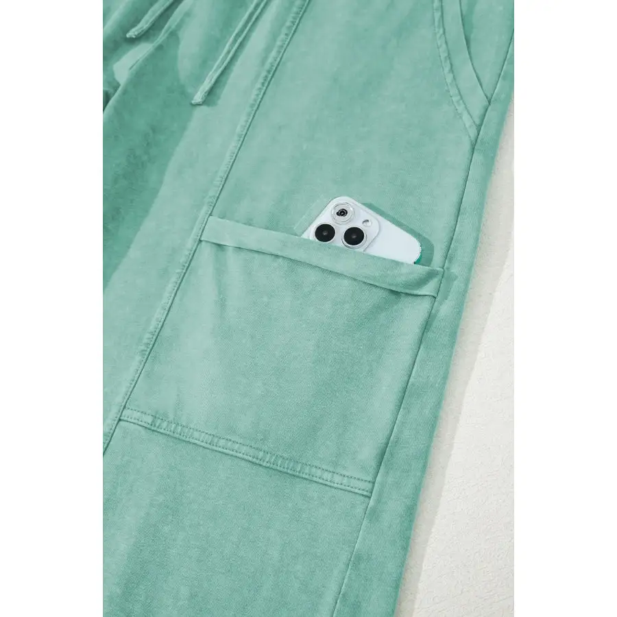 Mineral Wash Exposed Seam Drawstring High Waist Wide Leg Cargo Pants