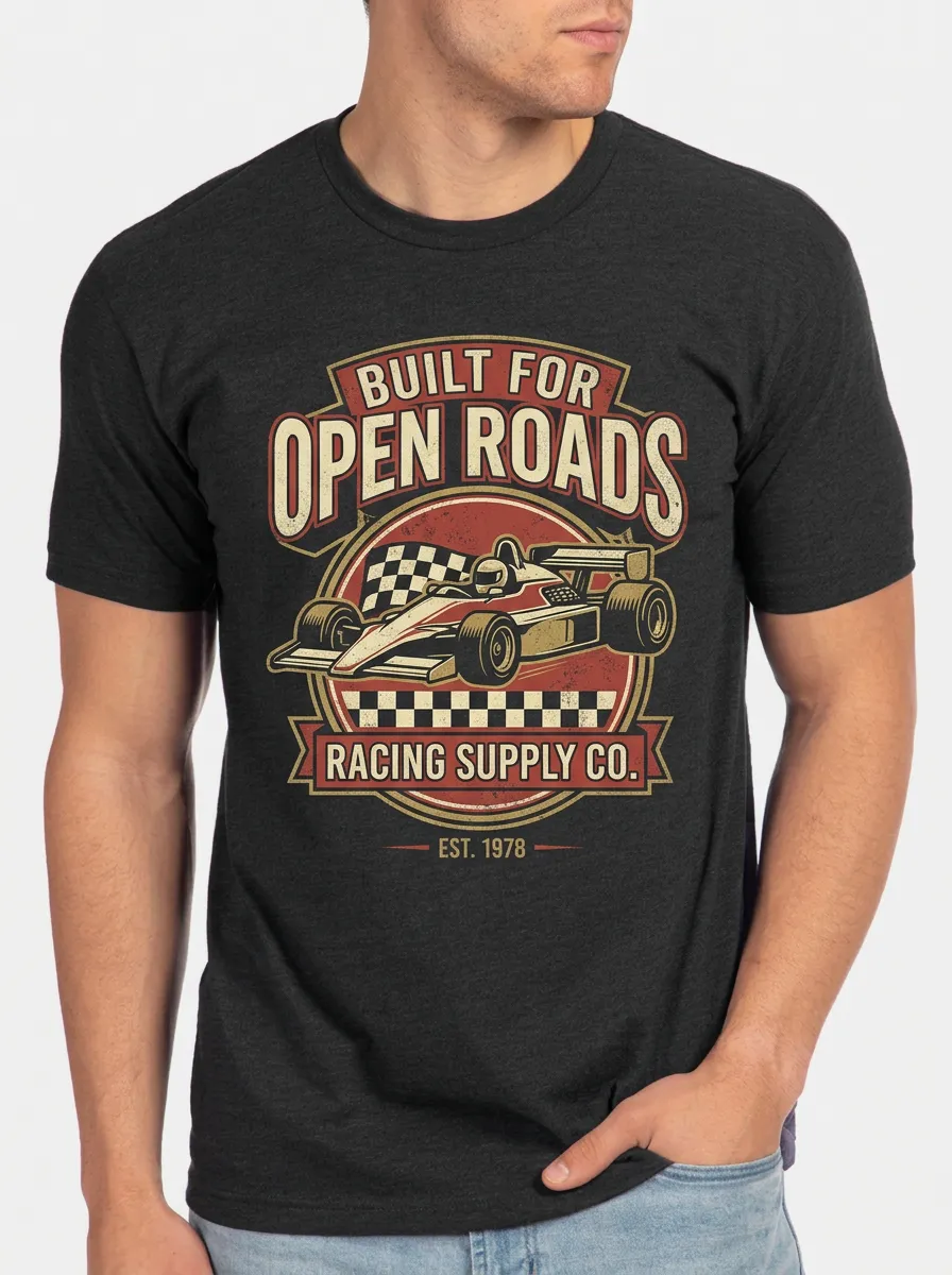 Men's Vintage Racing Car Open Roads Printed T-shirt