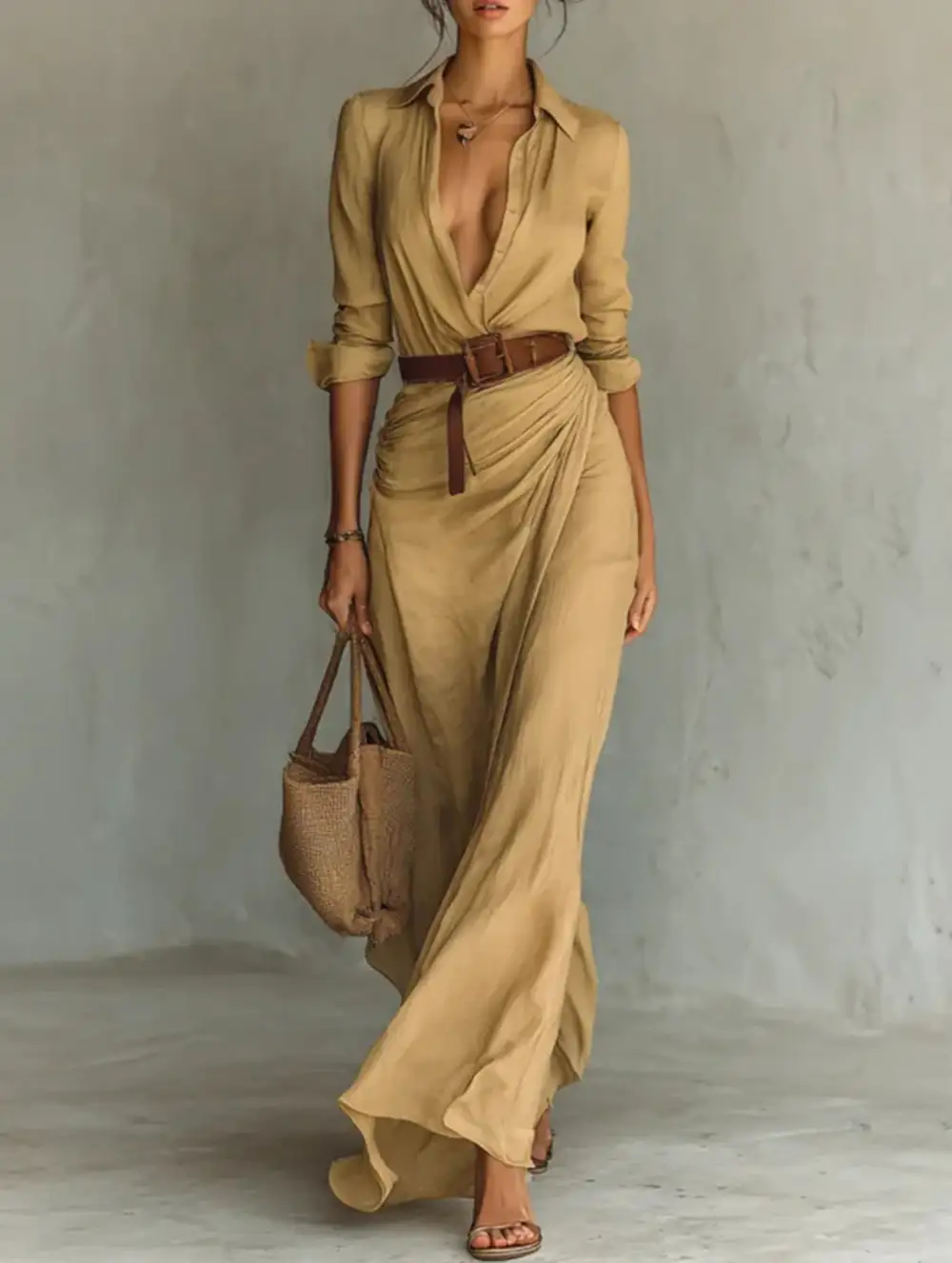 Textured Detail Irregular Pleated Dress