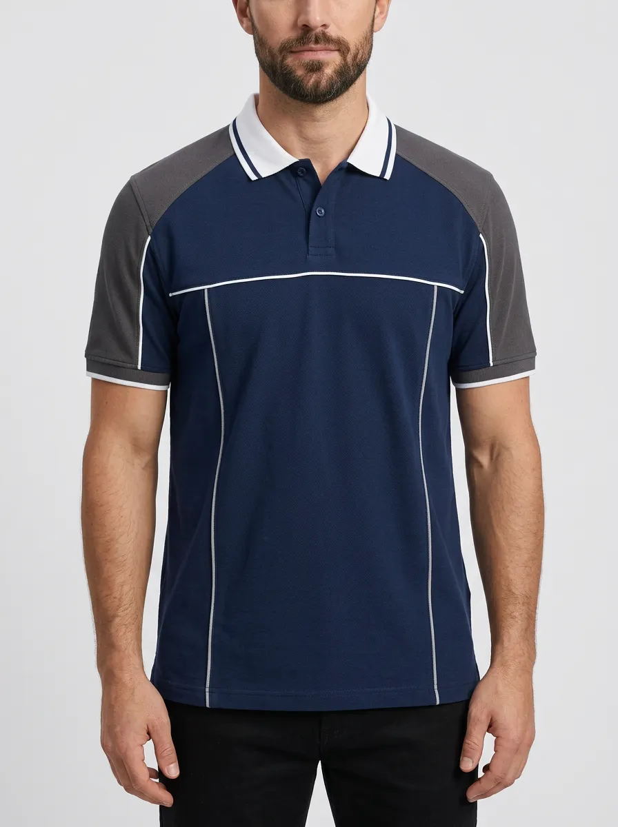 Men's Sport Colorblock Contrast Piping Polo Shirt