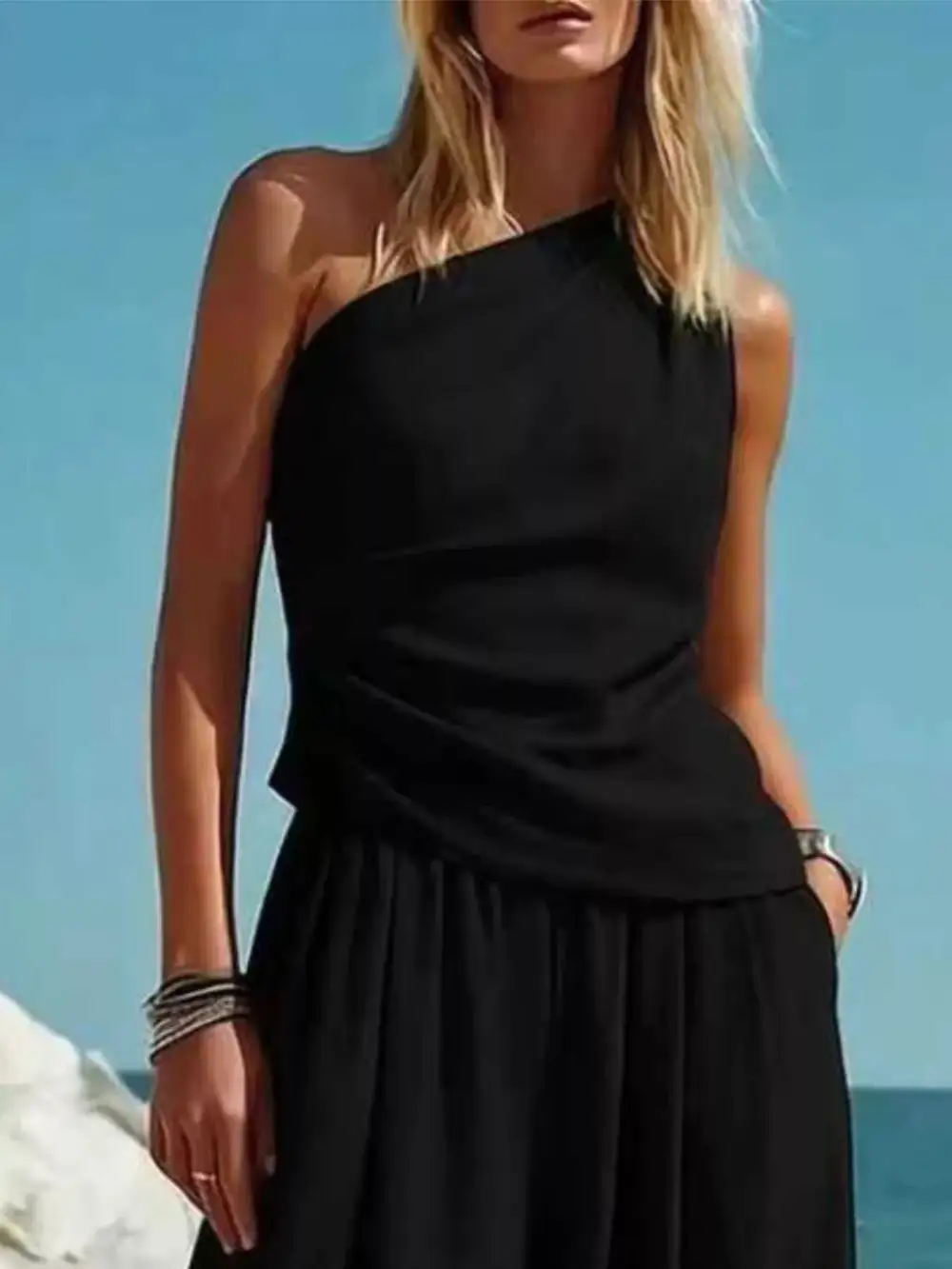 Refined Full Size One Shoulder Top and Wide Leg Pants