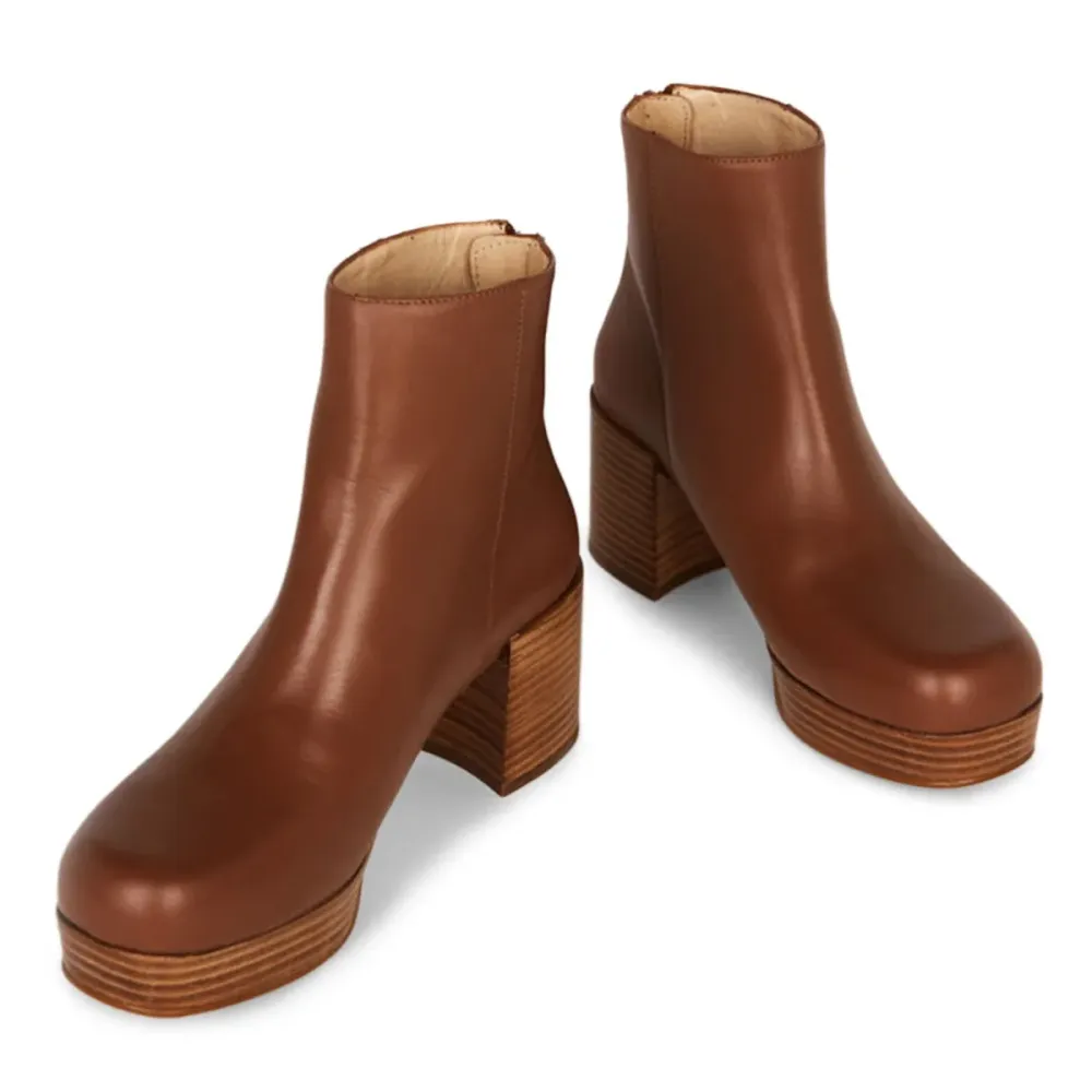Faux-Leather Zip-Up Round-Toe Chunky-Heel Ankle Boots