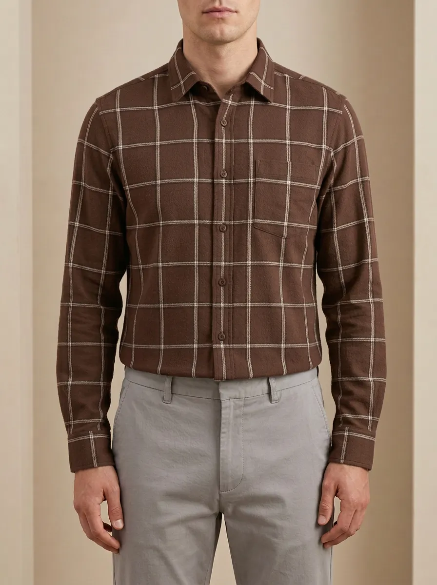 Relaxed Texture Plaid Long-Sleeve Men's Long-Sleeve Shirt
