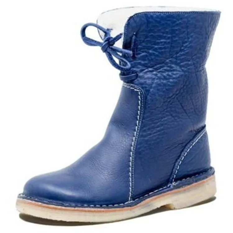 2021 new round toe snow boots plus velvet lace flat casual shoes ankle boots