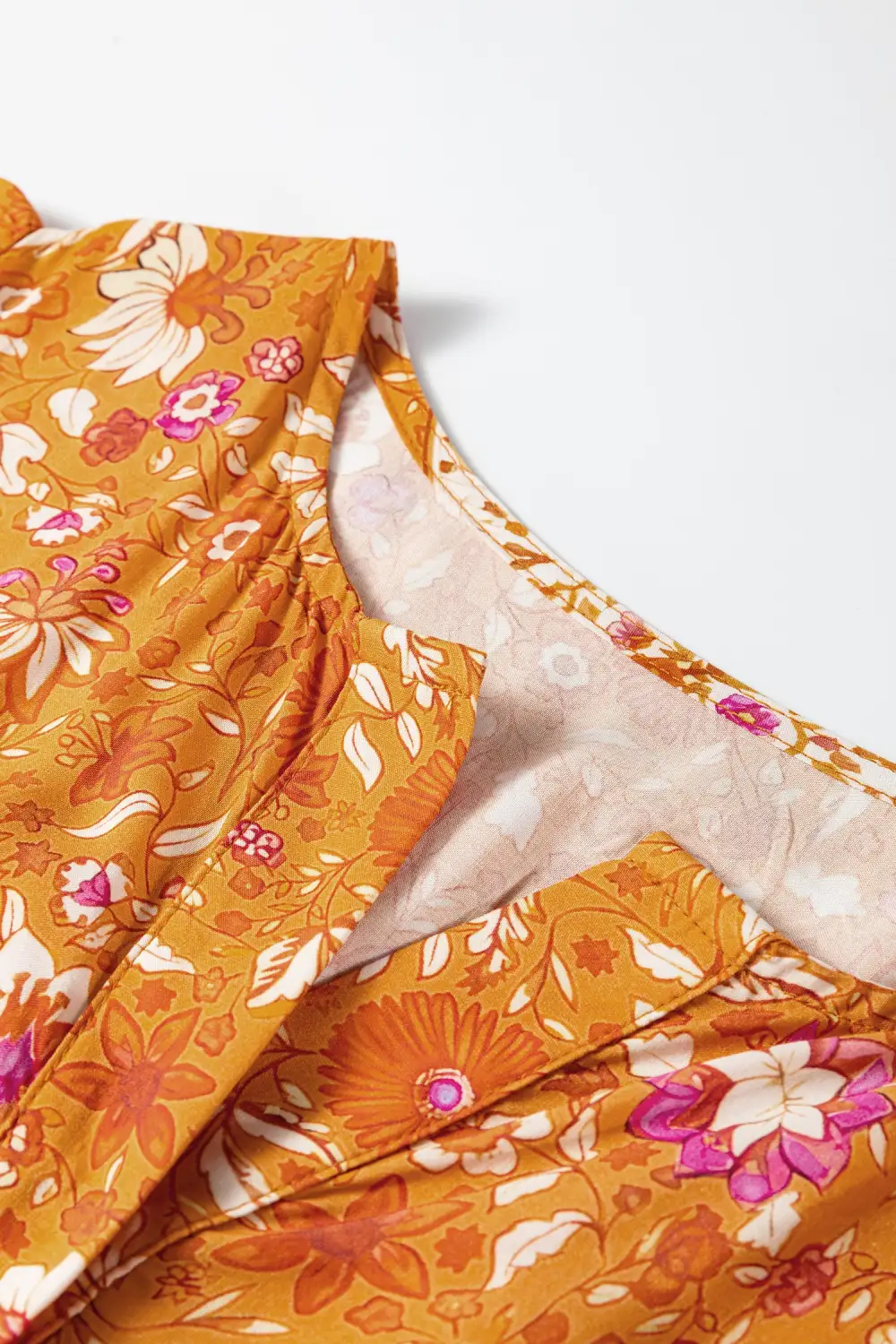 Polished Detail Floral Printed Smocked Maxi Dress