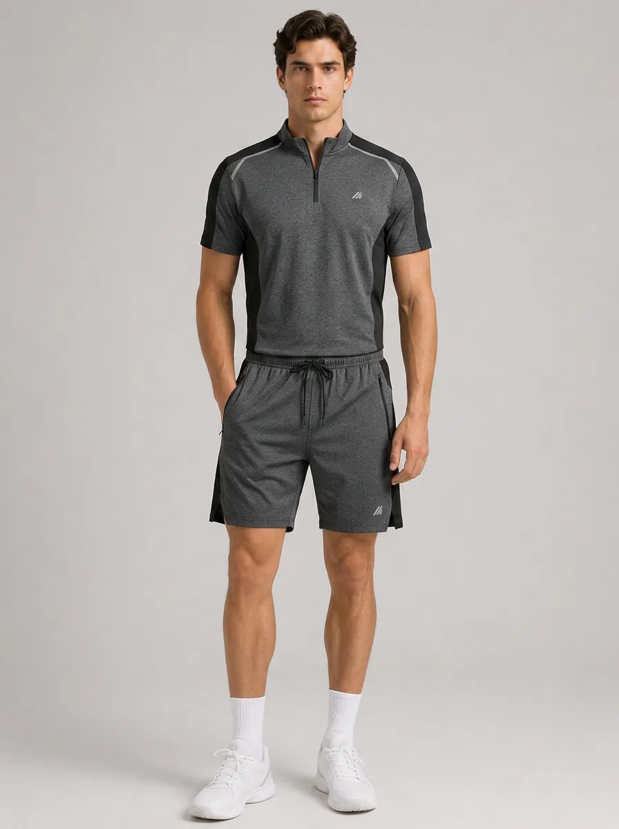 Men's Athletic Sportswear Quarter-Zip Printed Short Set