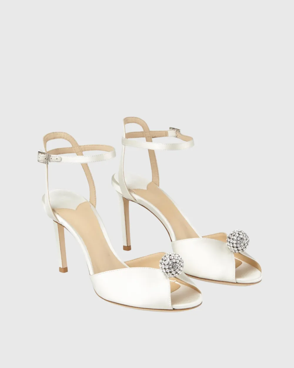 Satin Strap Pumps in White