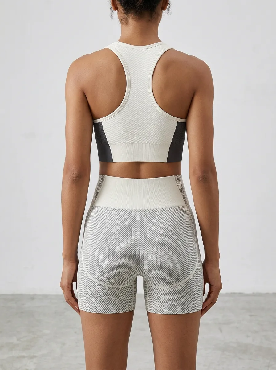Women's Two-Tone Seamless Tank Tank and Shorts Active Set