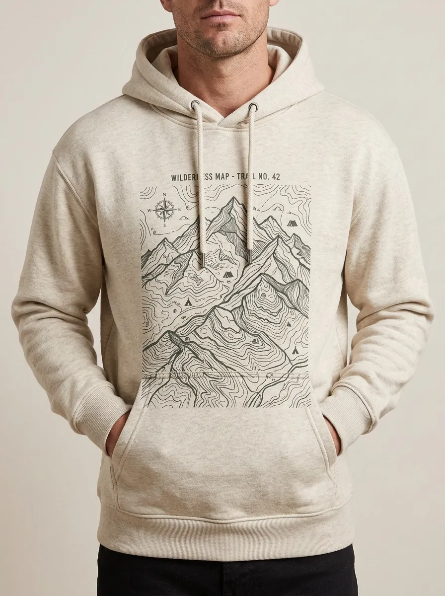 Men's Hiking Wilderness Map Mountain Graphic Hoodie