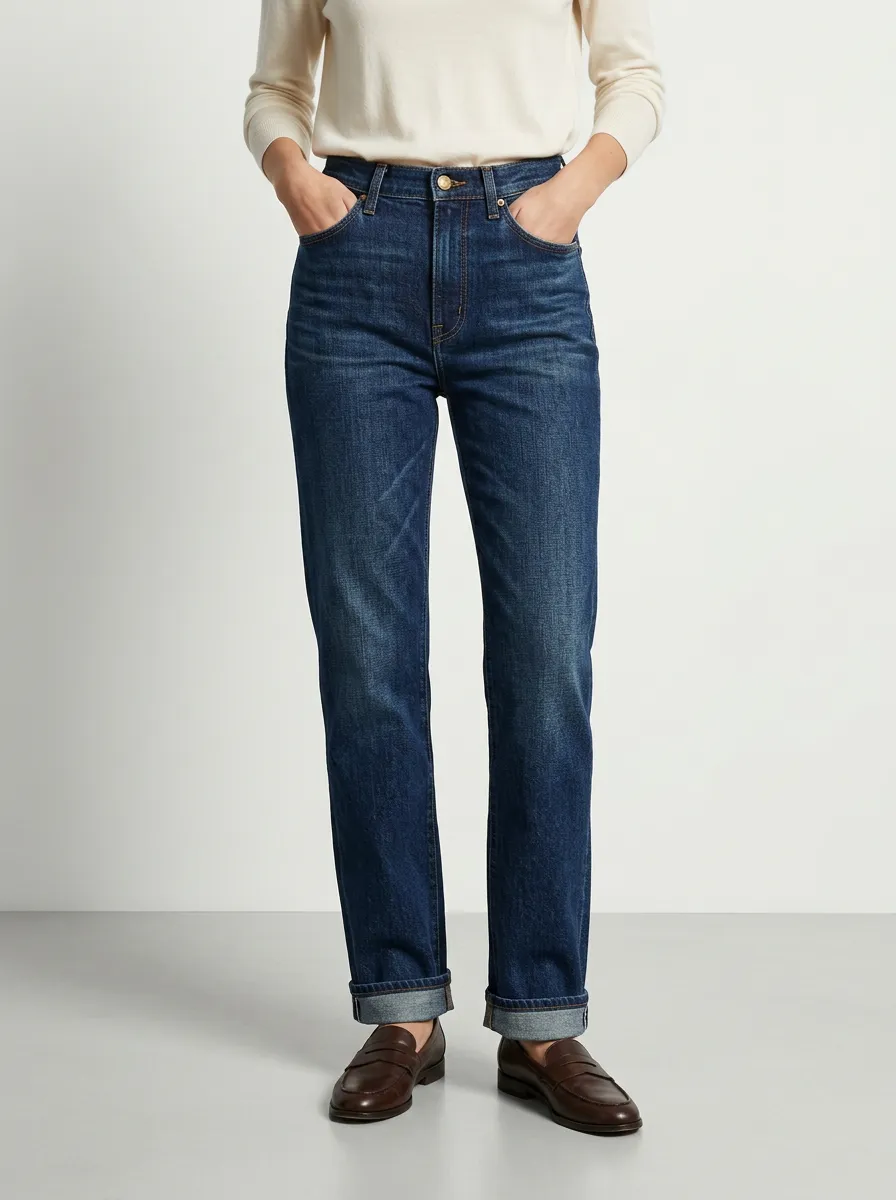 Classic High-Rise Cuffed Women's Straight-Leg Jeans