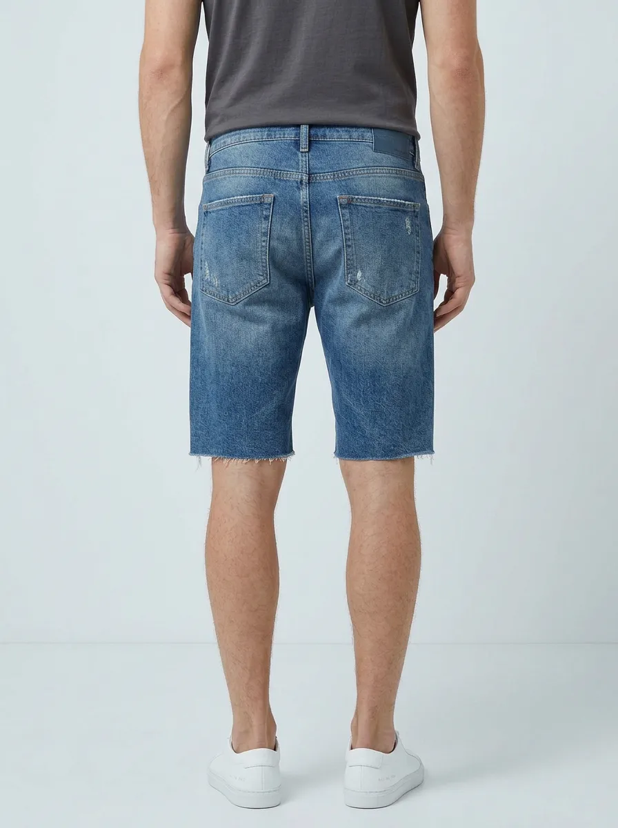 Men's Relaxed Patchwork Distressed Raw Hem Distressed Denim Shorts