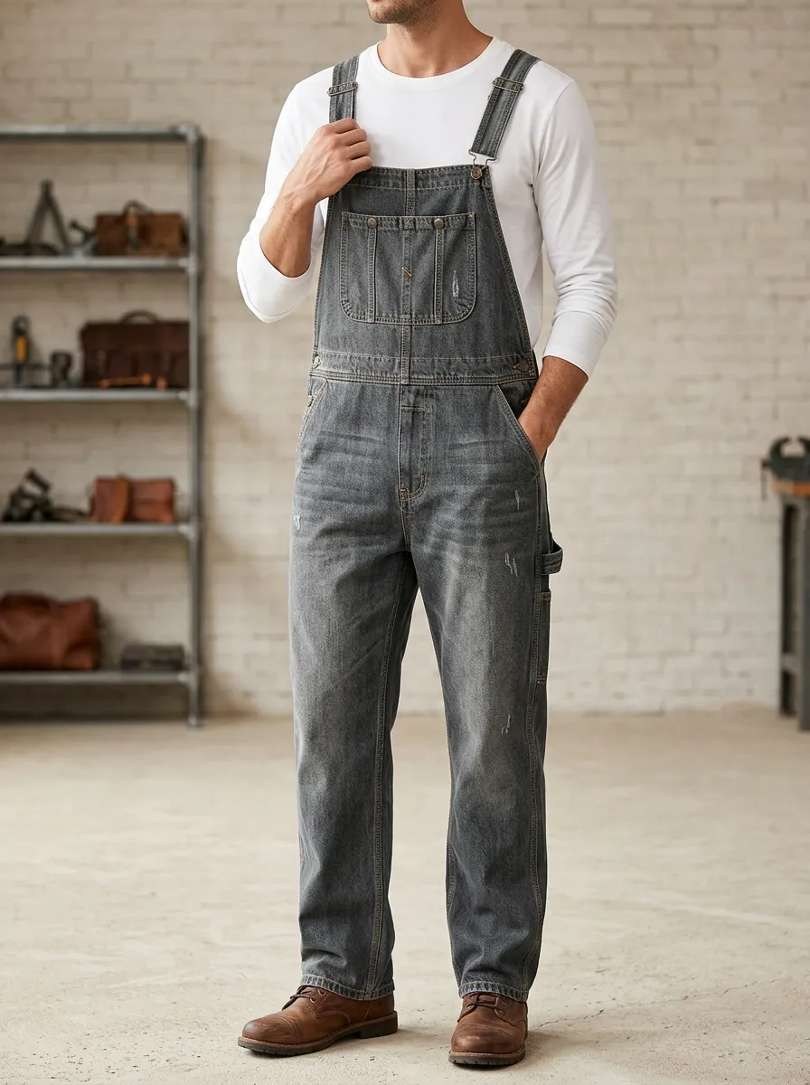 Men's Bib Vintage-Inspired Denim Bib Overalls