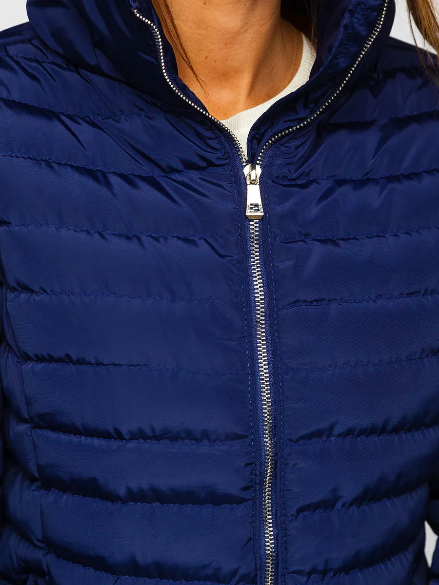 dark blue women's quilted winter jacket without hood