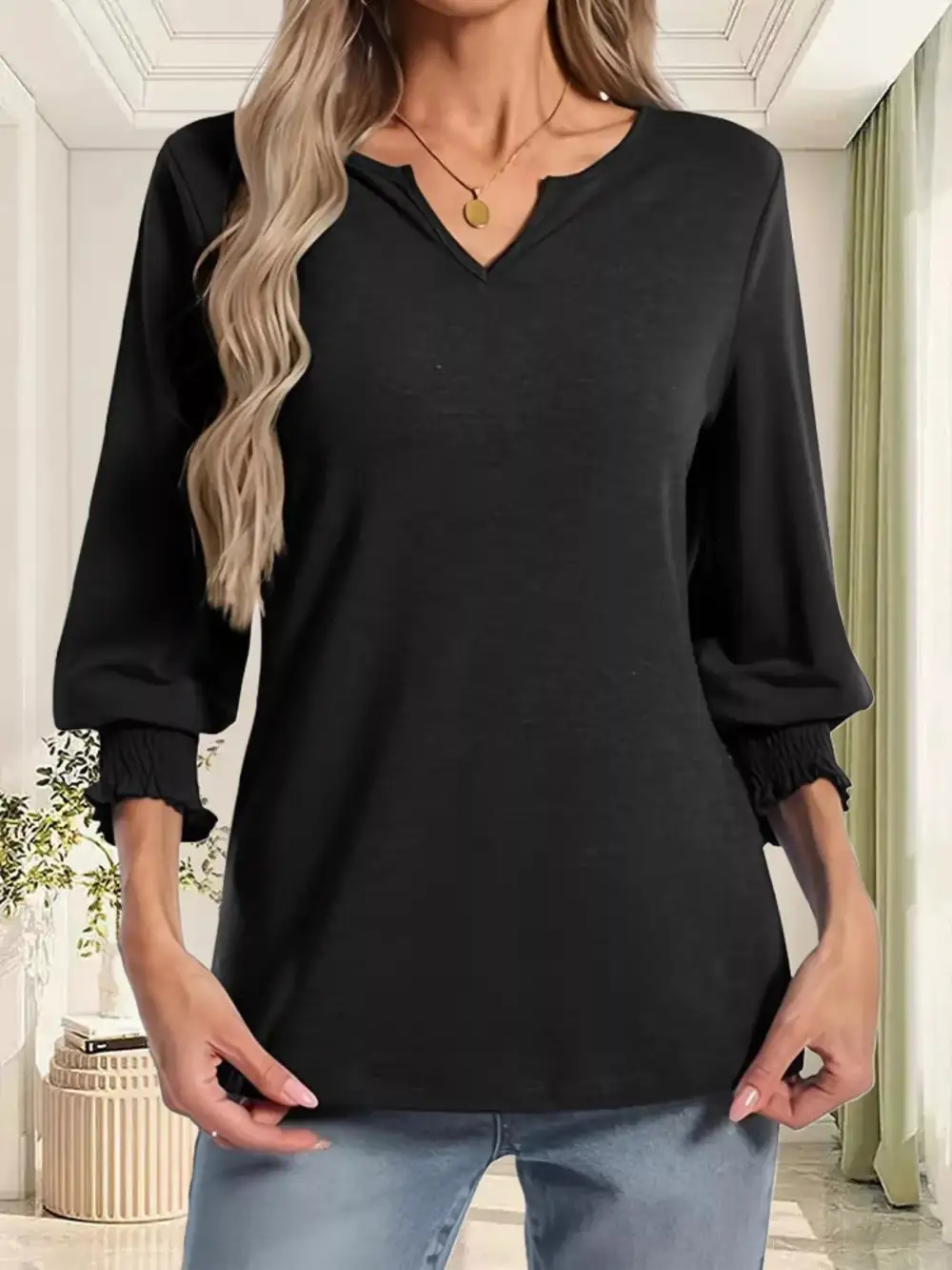 Notched Sleeve Top Plus